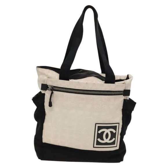 CHANEL New Travel Line Backpack Nylon Beige Black CC Auth kk472 - Picture 2 of 16